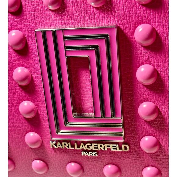 Karl Lagerfeld Simone Fuchsia Studded Camera Bag W/ Guitar Strap Crossbody - Picture 7 of 16